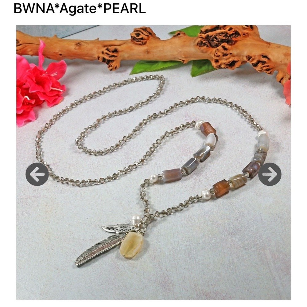 Agate and Pearl Necklace with Silver Accents